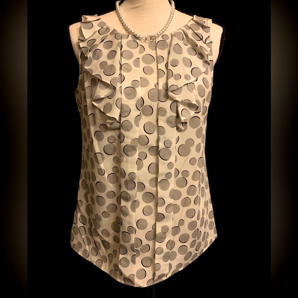 Loft sz S grey and white dot ruffled blouse